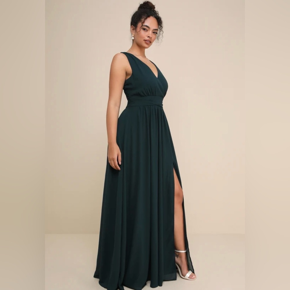 Lulus Thoughts of Hue Emerald Green Surplice Maxi Dress XL NWT